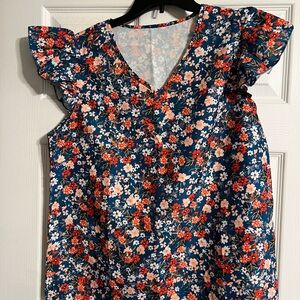 Floral Ruffle Sleeve Top